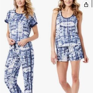 Lucky Brand pajama set - tee, tank, short, pant. XS Blue & white tie dye. NWT